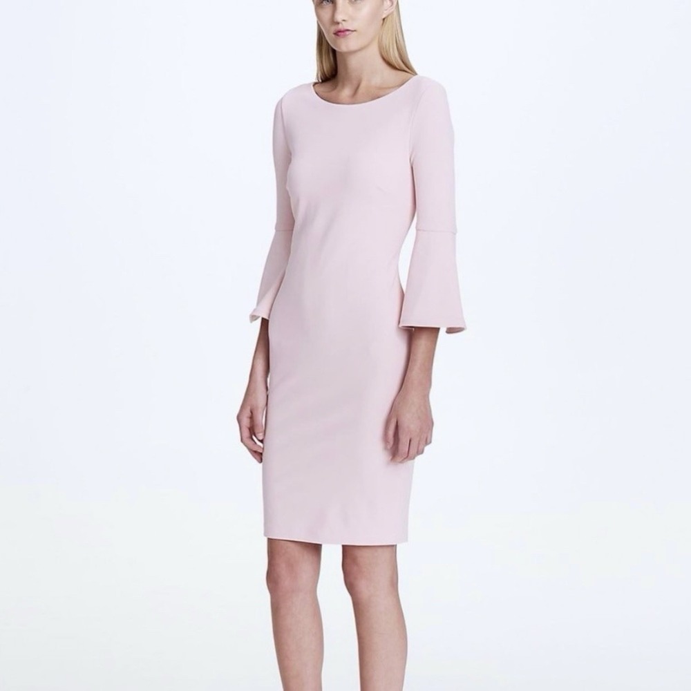 Calvin Klein Blush Pink Bell Sleeve‎ Stretch Crepe Sheath Dress Size 10